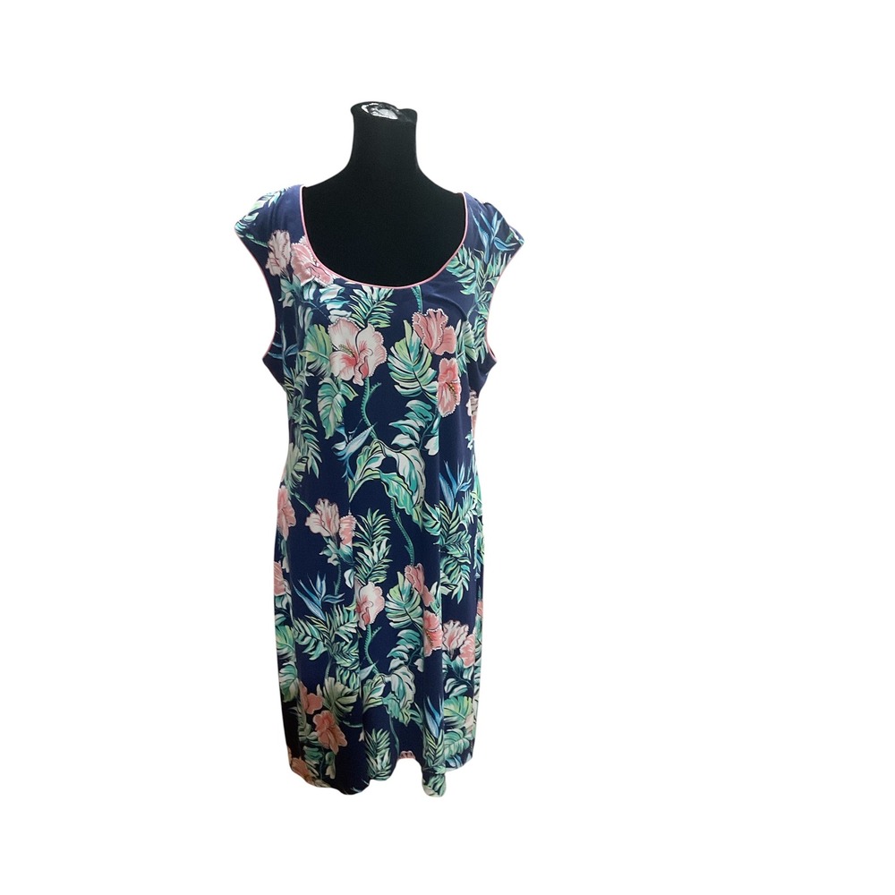 Tommy Bahama Womens Tropical Floral Sleeveless Sheath Dress Navy Blue Size Large